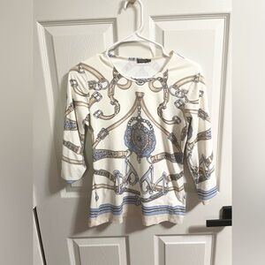J McLaughlin Catalina Cloth Equestrian Print 3/4 Sleeve Blouse Top Shirt S